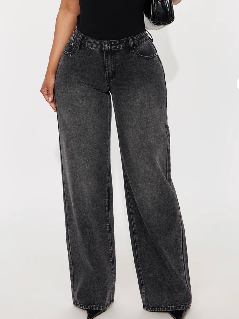 Wide Leg Jeans - Washed Charcoal